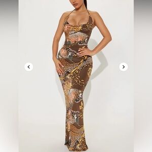 Elegant Brown Leopard Print Maxi Dress nwot